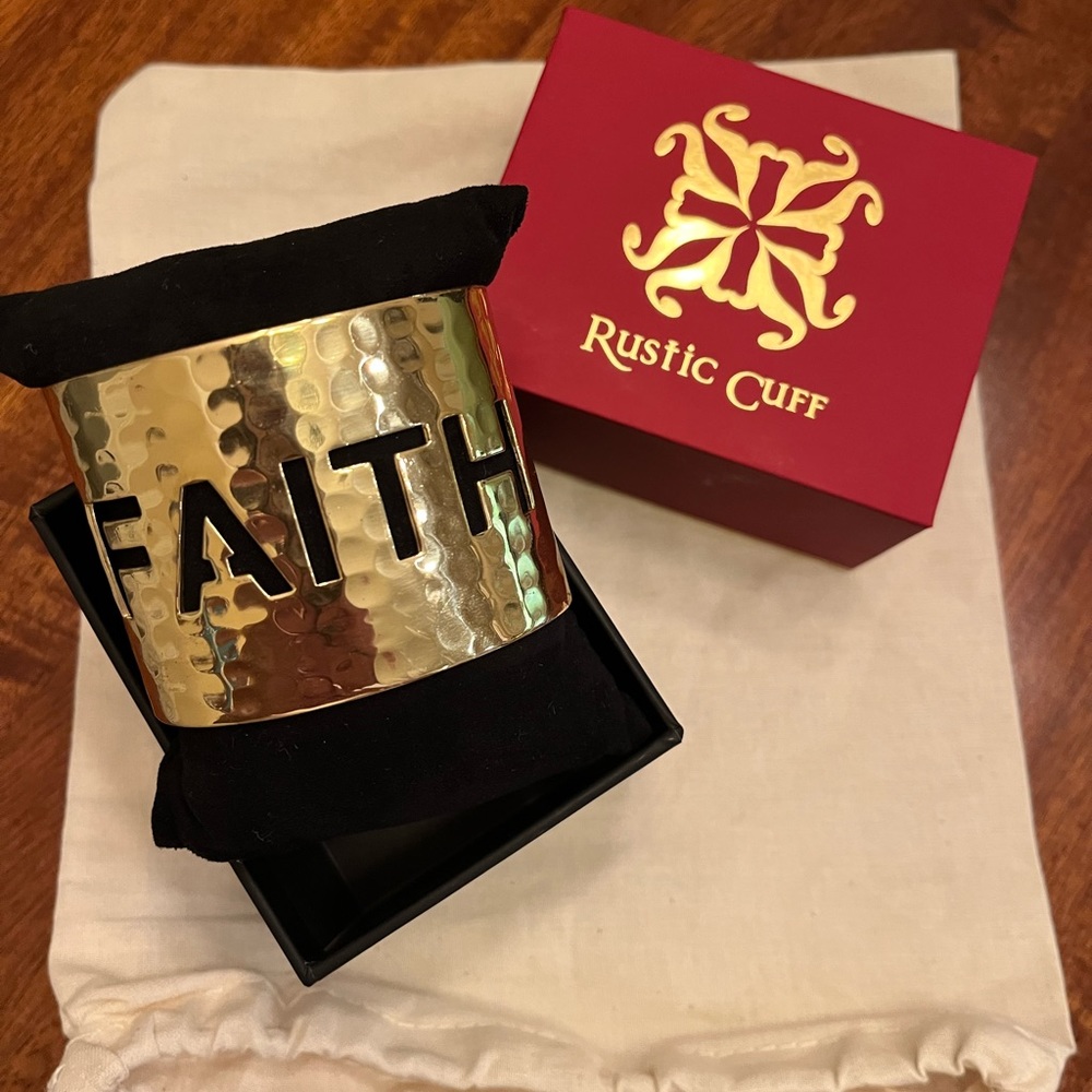 Authentic Rustic Cuff gold cuff with FAITH
cutout.